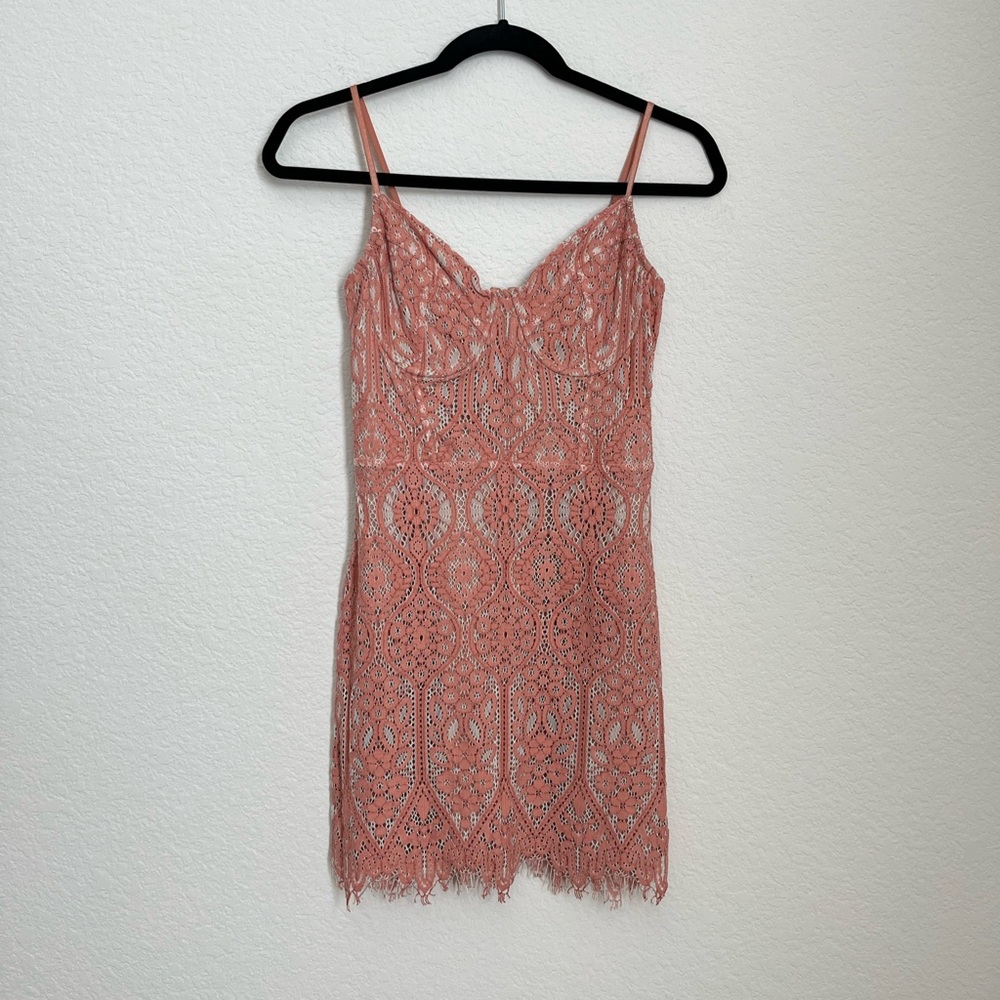 Express rosy pink lace dress with boning XS